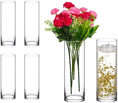 Vaso do cilindro de vidro cnartisan, 12 polegadas de altura x 4 polegadas de largura, 6 pedaços, perfeito para peças centrais
