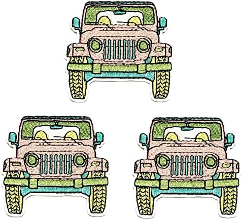Kleenplus 3pcs. Carro de acampamento veículos off-road Cartoon Patch Bordado de ferro bordado em crachá costurar em roupas