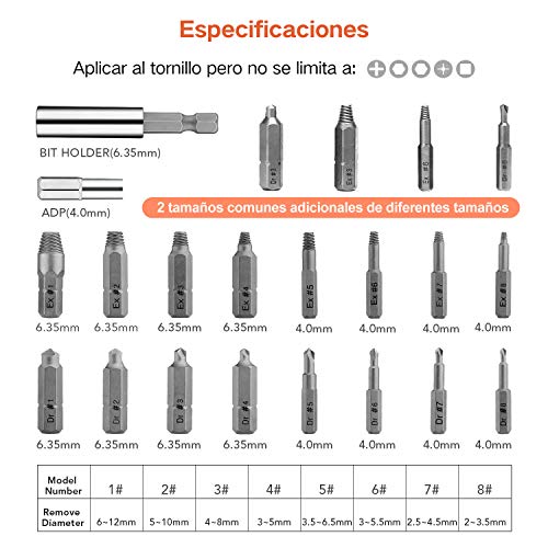 Jellas 22pcs Extrator de parafuso danificado, removedor de parafuso de presente de Natal com dureza de 64-65 HRC, suporte de