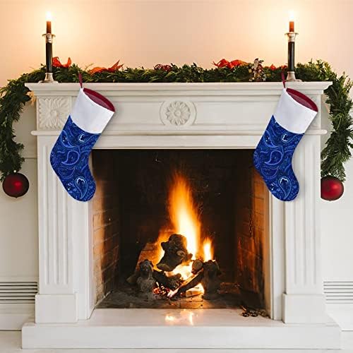 Blue Paisley personalizada meia de Natal Fareira Família Festa de Decorações penduradas