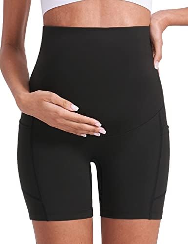 Os shorts de ioga de maternidade femininos enérgicos sobre a barriga confortável trepora de motoquetão ativa ginásio