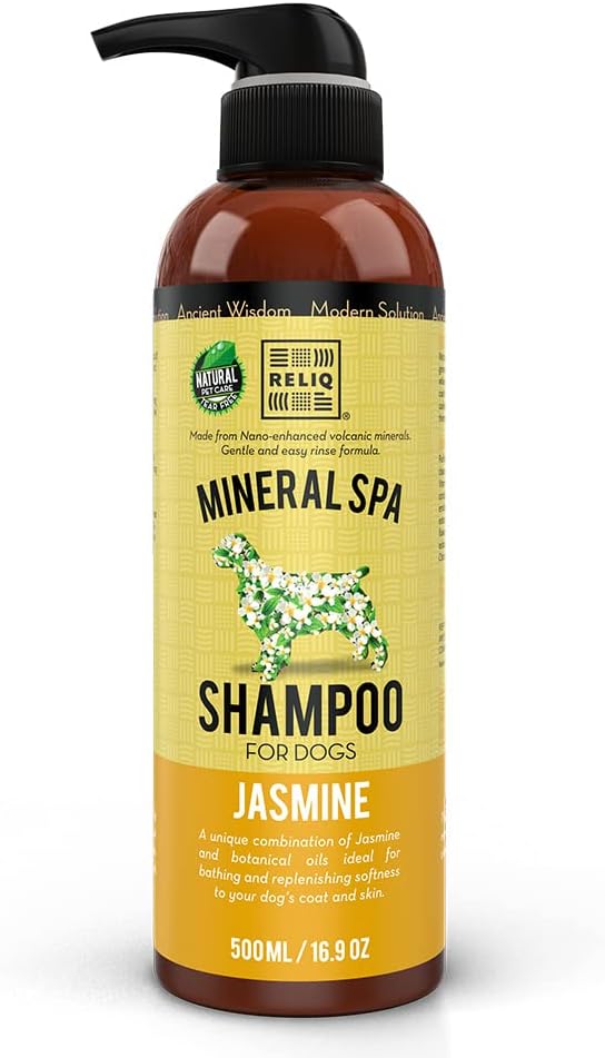 Reliq shampoo de spa mineral natural para cachorro/filhote. Sem sabão, sem fórmula de aveia. Lágrima e duradouro