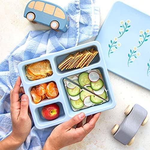 ABC Austin Baby Collection Silicone Mealtime Pacote para bebês e crianças pequenas - Wildflower Chambray Blue