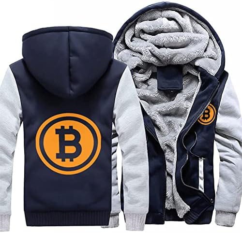 Logotipo de bitcoin Men fossa de moletom massaga pesada jaqueta grossa casaco de inverno quente