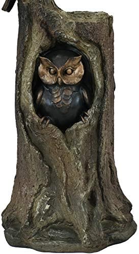 Duo de Owl Sunnydaze em Tree Stump Polyresin Outdoor Garden estátua - Feliz de casal de pássaros - Patio Small, Ganhico e Decoração do Jardim Piece - 31 polegadas