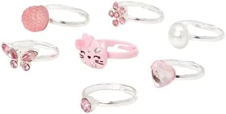 Anéis de Claire para meninas - Caixa de joias infantis 7 Conjunto de anel, joias para meninas, anéis ajustáveis ​​para se vestir e brincar - idades de 3 anos ou mais