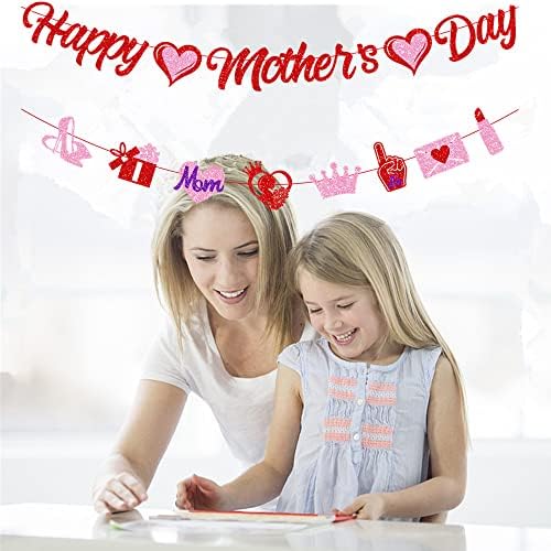 Feliz Dia das Mães Decorações de Partes Red Glitter Feliz Dia das Mães Banner Plus Bolo Topper Cupcake Topper e Balões de látex