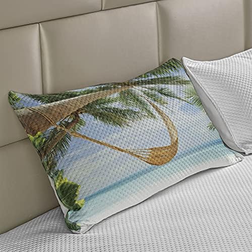 Ambesonne Bird Print micoteca colcha de travesseiros, arte tropical de 2 papagaios exóticos folhas de palmeira e flores de hibisco, cobertura padrão de travesseiro de tamanho king para quarto, 36 x 20, multicolor