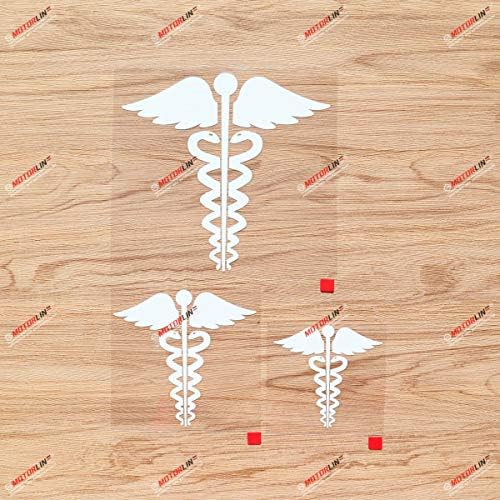 Símbolo Caduceus EMT Medical Vinyl Decals Adesivo - 3 pacote branco, 3 polegadas, 4 polegadas, 6 polegadas - nenhum fundo para
