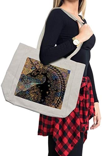 Bolsa de compras de unicórnio de Ambesonne, perfil de cavalo Mandala Flor Boho Motif Art, bolsa reutilizável ecológica