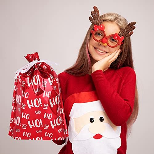 Joyin 36 PCs sacolas de Natal sacudindo bolsa de presente em 6 designs com gravatas de fita para férias de Natal, suprimentos de festa