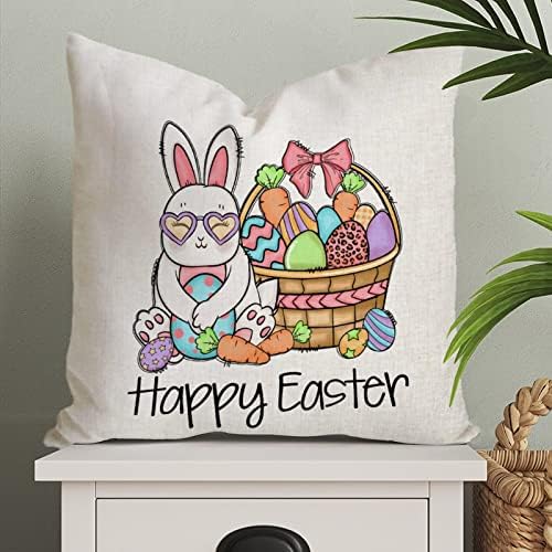 Feliz travesseiro de travesseiro da Páscoa da Páscoa colorida travesseiro de coelho bem -vindo a fronhas de decortave de almofada