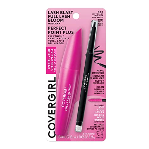 CoverGirl Lash Blast Lash Full Bloom Mascara, Ponto muito preto e perfeito PLUS lápis de delineador, Onyx preto