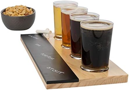 Conjunto de amostrador de voo de degustação de cerveja - inclui quatro copos de cerveja artesanal de 6 oz Pilsner e paddle