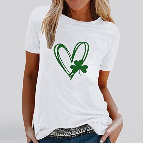 Camas do dia de Green St Patrick Top for Women Shamrock Heart Impresso T-shirt Shirt Round Round Blouse Classic Blouse Summer