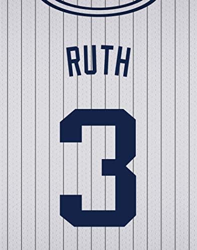 New York Yankees MLB Conjunto de seis pôsteres de camisa de beisebol vintage - DiMaggio, manto, Jeter, Gerhig, Juiz, Ruth