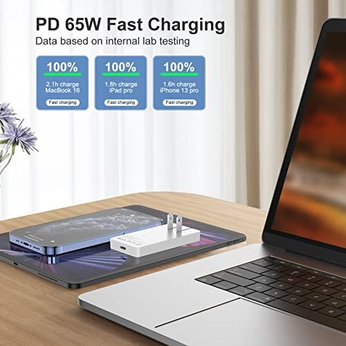 Ultra Slim PD 65W GAN Carregador - Adaptador de energia do carregador de parede Fast Power Compact dobrável plugue para notebook MacBook Pro/Air, iPhone 14/Plus/Pro Max/13/12, Galaxy S22/S21