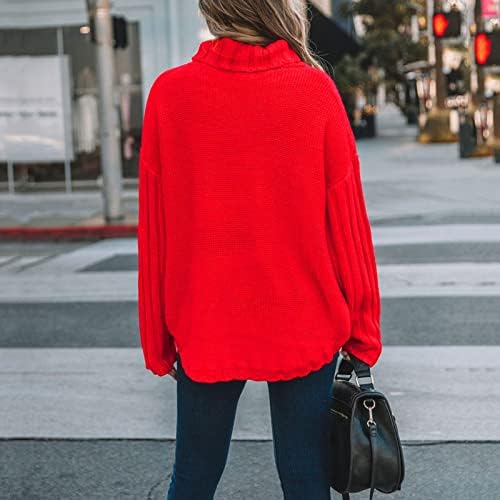 Camisolas para mulheres suéter de pulôver sólido de inverno solto de tamanho alto de tamanho alto no pescoço