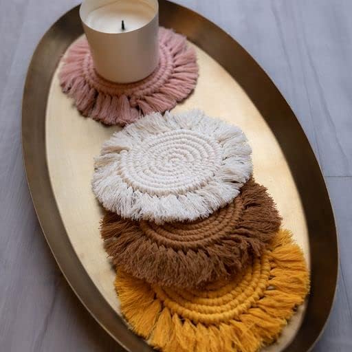 Macames Boho Blush Coasters, conjunto de montanha-russa fofo de tecido, tabela chique boho decentes para mesa ou mesa, Boho Desk