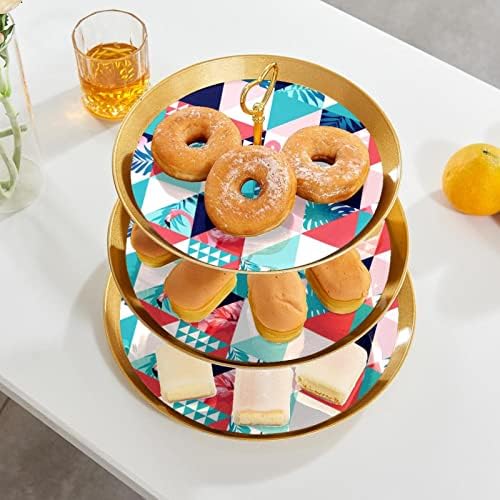 Stands de bolo de 3 peças, Flamingo e Palm de licença em Triângulo geométrico Triângulo de plástico cupcake de cupy standing de sobremesa de frutas para casamento