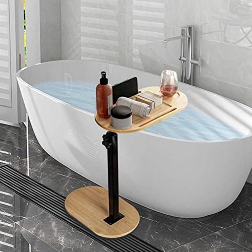 Bandeja de bandeja de banho de bambu bandeja de banho de banho independente para a banheira contra a parede com porta de vidro de vinho, adequado para a maioria dos banhos