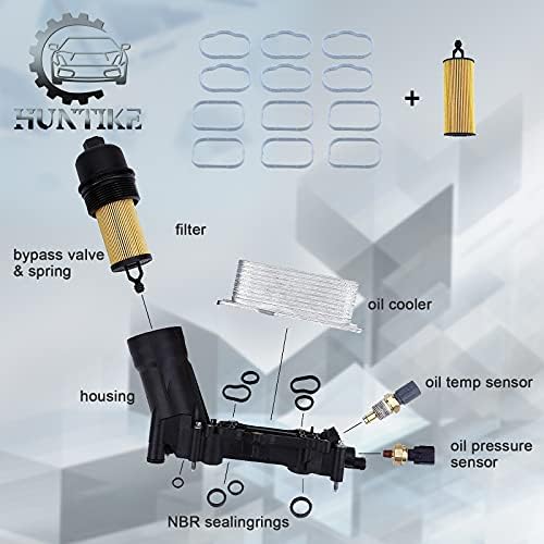 Huntike 68105583AF Refriador de óleo do motor e montagem de alojamento de filtro com sensores e juntas compatíveis com Chr-8Sler 200 300 D-Charger Ram Wrangler 3.6L 2014-2018 Parte# 68105583AE