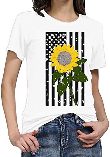 Uikmnhnhe feminino relaxado longa camisetas patriotismo t camisetas damas camisetas de manga curta Casa de verão