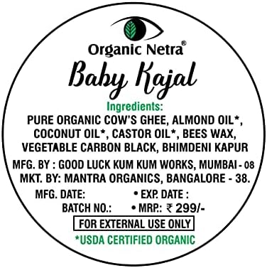 SJH Netra Organic Baby Kajal - natural, enriquecido com ingredientes orgânicos certificados pelo USDA, Kajal