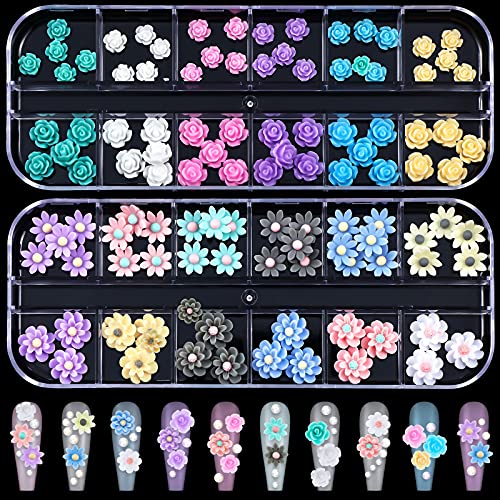 48pcs Flores 3D para butterfly Nail Art Charms Glitter Decals Decoration Flor Flor Flow