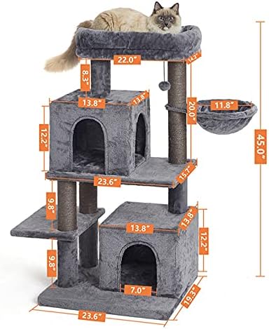 Torre de gato de vários níveis de 45 polegadas, árvore de gatos, árvore de gatos para gatos grandes, com hammock e postes