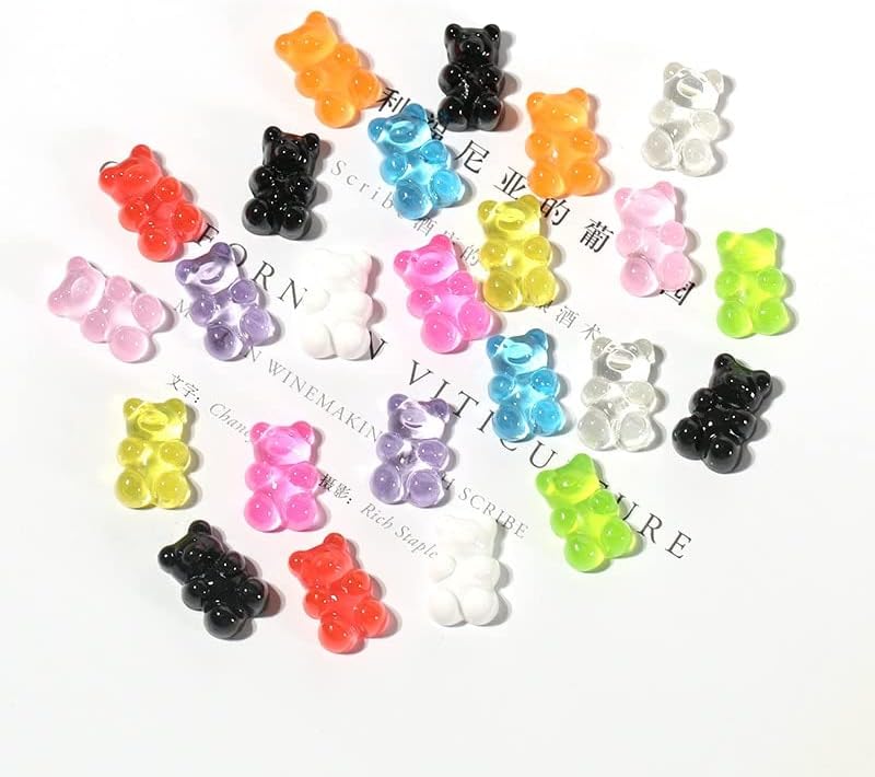 20pcs açúcar Peças de unhas Charms de unha 12 * 17mm Candy Color transparente Rhinestones Jelly Bear Nails Acessórios 3D Kawaii Uil Art -