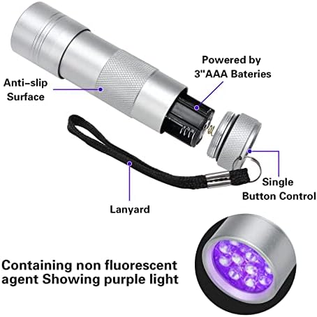 Lanterna de luz preta de cosoos, 2 pacote 12LED 395nm UV Luz preta portátil UV, mini luz da tocha, detector de urina de