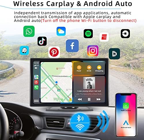 [2023 mais recente] Estéreo ellínico de carro portátil de 9 polegadas com Apple sem fio Apple CarPlay e Android Auto, câmera
