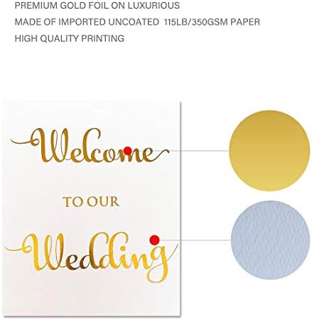 Magjuche Gold Wedding Sinais, 4 cartões de casamento Cards e presentes, bem -vindo ao nosso casamento, assine nosso