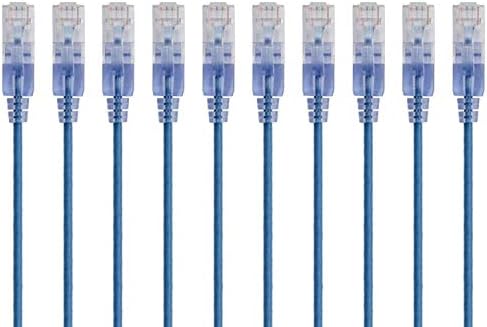MONOPRICE CAT6A Ethernet Patch Cabo - 5 pés - azul e Slimrun Cat6a Ethernet Patch Cable, 2 pés, azul, 10 pacote e 115154 Slimrun