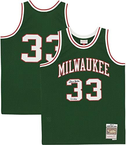 Kareem Abdul-Jabbar Milwaukee Bucks autografou Green 1971 Mitchell & Ness Réplica Jersey com inscrição Roy 69-70-camisas