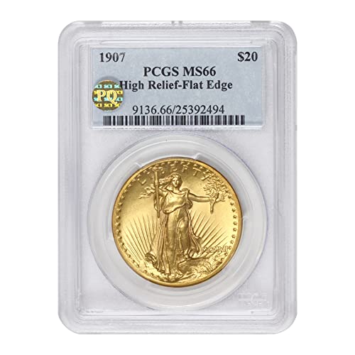 1907 American Gold Saint Gaudens Double Eagle MS-66 High Relief Flat Edge PQ Aprovado pelo Mint State Gold $ 20 MS66 PCGs