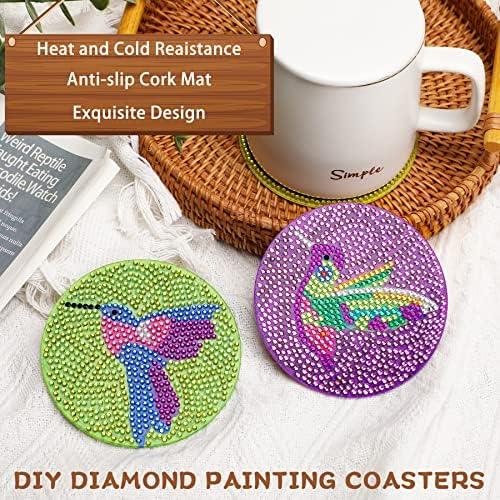 Upins 8 PCs Diamond Art Painting Coasters com titular, DIY Hummingbird Butterfly Coaster Kits Diamond Art Kits para adultos