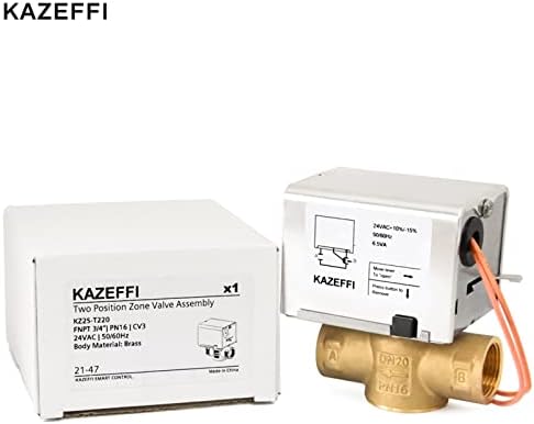 Válvula de zona motorizada de Kazeffi, 2 Way, NPT 3/4 , normalmente fechada, controle de 2 arame 24 Vac