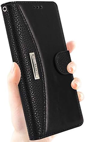 Caixa de telefone da carteira de couro para o telefone 13 Pro Max Caso, Botaju dobrando casos de flip tampa protetora Forte magnético com ranhuras de cartas Kickstand -Black （6,7 ”）