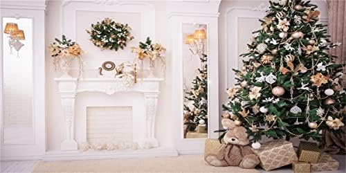 5x3ft White Christmas lareira tema Antecedência Árvore de Natal Bell ping Ping A A Brinqued Caixa de presente de brinquedo Backgrody