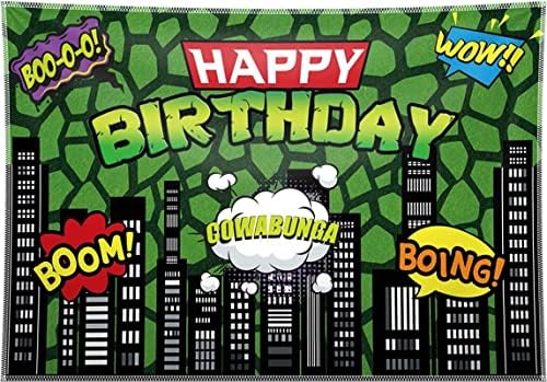 Yriujul 68x45inCh Fabric Ninja Birthday Birthday Birthday Birthdap Green Comics Cityscape Buildings Photography Backgry Boy Kids Party Party Banner Banner adereços