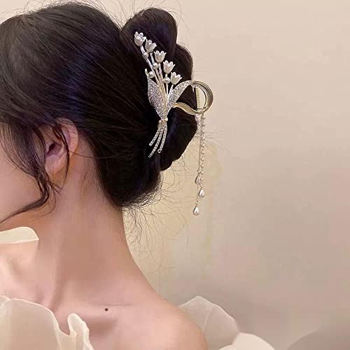 Tulip Hair Clip Flower Tassel Hair Claw Shark Clipe de estilo chinês Acessórios para cabelos femininos