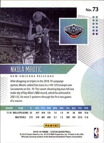 2018-19 Status Panini Green #73 Nikola Mirotic New Orleans Pelicans NBA Basketball Trading Card