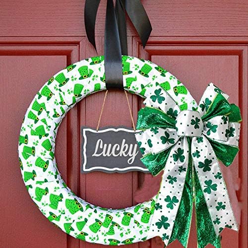 Lokesi St. Patrick's Day Wreath Bow, Glitter Glitter Green Clovers Shamrock Gift Bow St Patricks Dia Irish Holiday Shamrock Ornamentos
