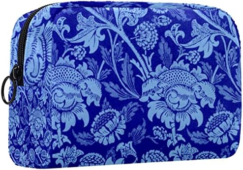 Tbouobt Bolsa cosmética para mulheres, bolsas de maquiagem Bolsa de higiene pessoal espaçosa Bolsa de viagem Gift, Flor Flor Azul Ethric Vintage Floral