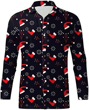 Wocachi Christmas Button Down camisetas para masculino de manga longa engraçada Xmas Papai Noel