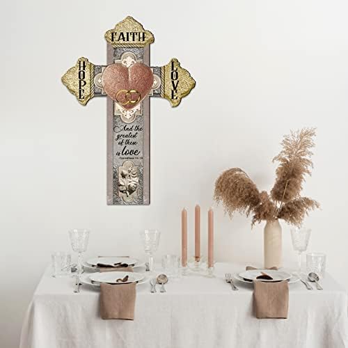 Faith Hope and Love Medding Table Cross com versículo da Bíblia no envolvimento do casamento religioso e no voto de renovação