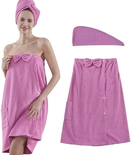 Toalha de banho Rujipo para feminino Spa Robe e toalha de cabelo, toalhas de chuveiro de pano de algodão