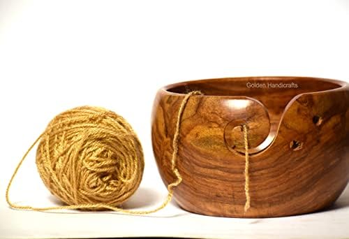 Caminho para a madeira de madeira tigela | Tigela de fio artesanal | Armazenamento de bola de fio | Acessórios de tricô e crochê | Acabamento premium |